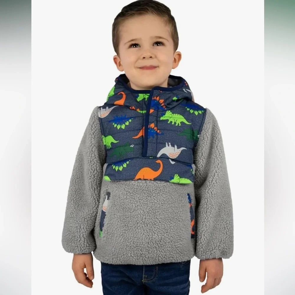 1 Madison Toddler Boys Fleece Dino Pullover Jacket with‎ Hood NWOT 18M